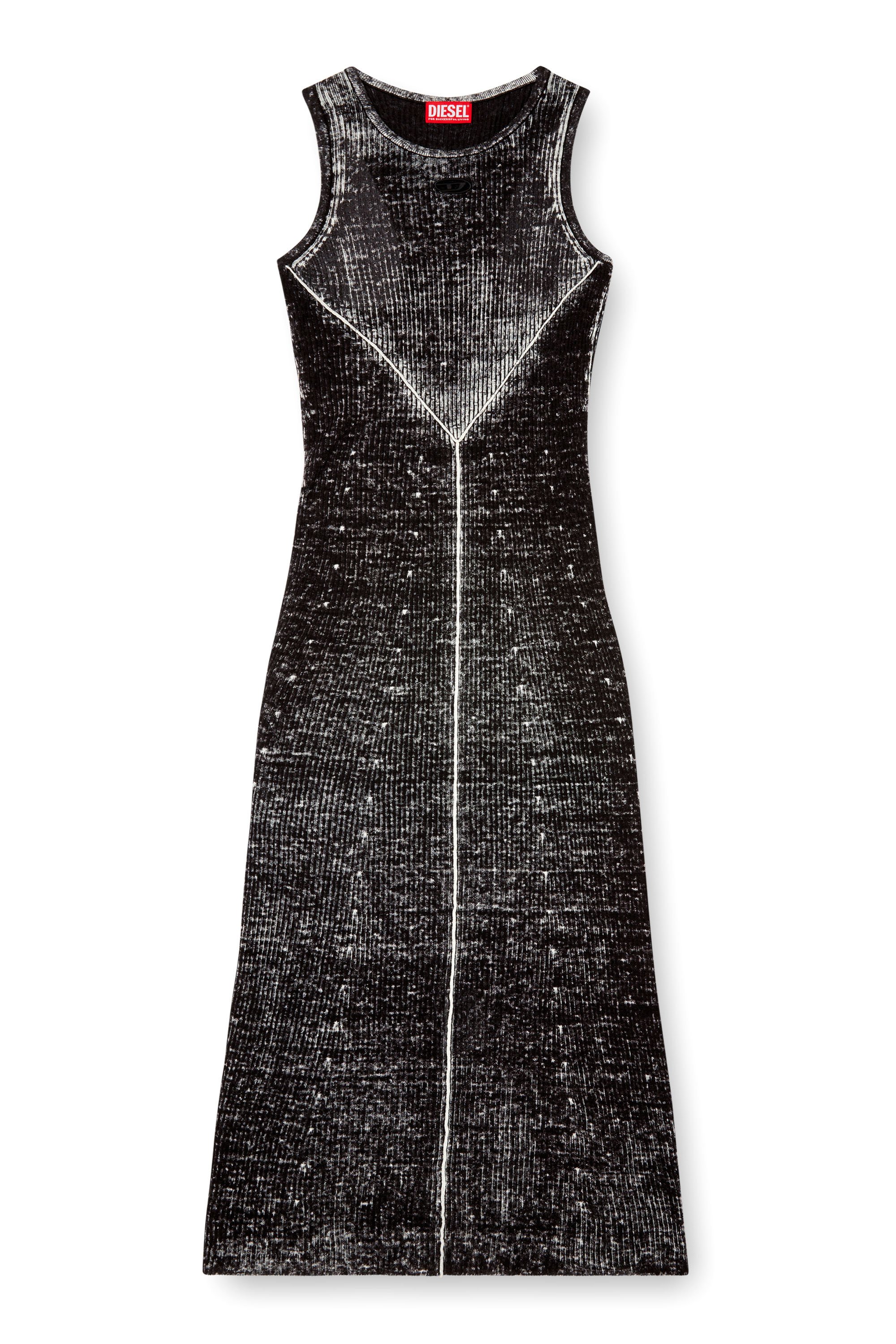 Diesel - M-RAB, Woman's Linen-knit dress with cut-out logo in Black - 3