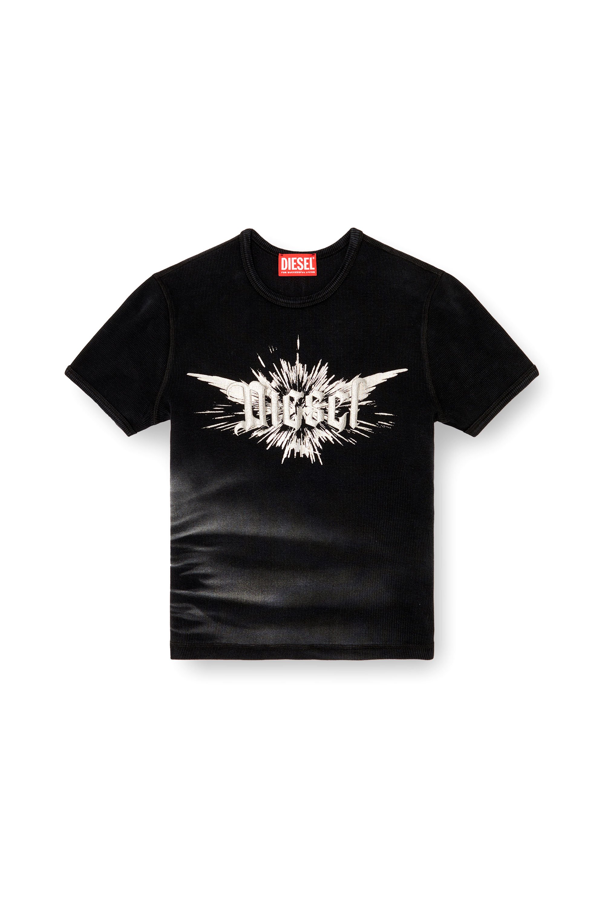 Diesel - T-ELE-LONG-P2, Woman's T-shirt with winged Diesel foil print in Black - 3